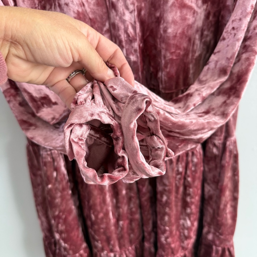 Adyson Parker | Women’s Crushed Velvet Pink Mauve Tiered L/S Stretchy Mini Dress - Picture 5 of 9